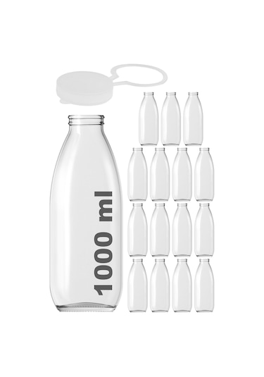 Afracam Süt Ayran Şişesi Şeffaf 1000 Ml Kapaklı Cam Şişe 15 Adet