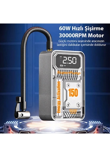 Coofbe 60w 30000rpm Şarjlı Kablosuz 150psi Araç Lastik Pompası Tüm Araçlara Uyumlu Hava Kompresör