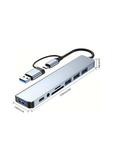 Tongdashop 8 Li 1 Usb 30 Type C Docking Istasyonu 5gbps Veri Aktarım Macbook Uyumlu Hp