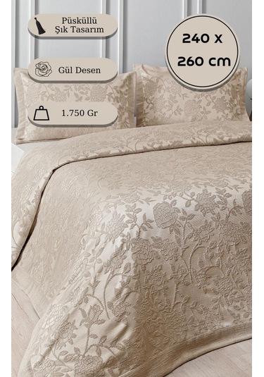 Yatak Örtüsü Seti Jakarlı Estela Bej