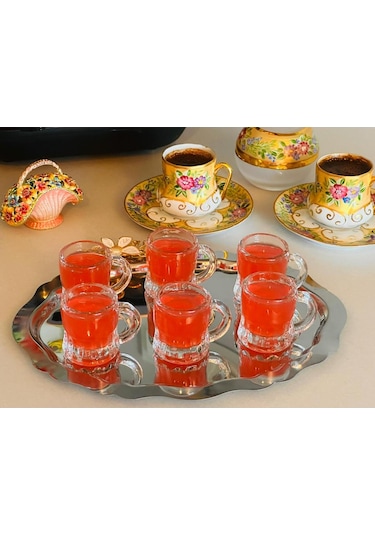 6 Lı Kulplu Cam Bardak Seti, 4 Cm Çap 5 Cm Yükseklik, 35 Ml Şeffaf