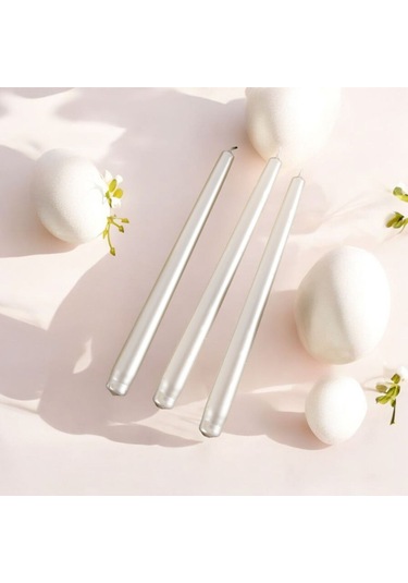 Denic 3 lü Metalik İnci Beyaz  Şamdan Mum