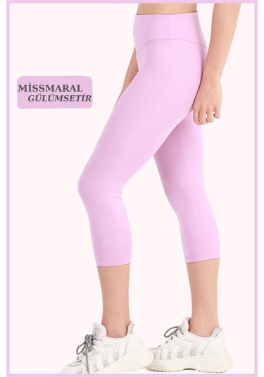 Kadın Kapri Tayt Diz Altı Lila Yüksek Bel Toparlayıcı Dar Paça Karyoka Dikiş Detaylı Capri 1020 Lila