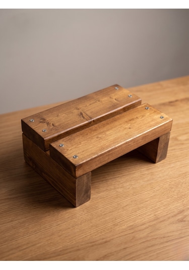 Nest Woodtr Doğal Ahşap Tek Katlı Basamak Tabure Yükseltici 30x25x15cm 1adet Açık Ceviz