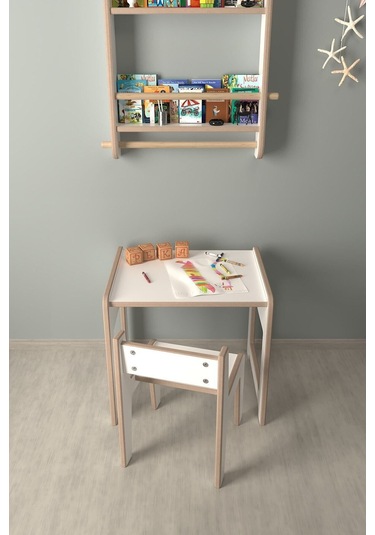 Montessori Çocuk Oyun Ve Aktivite Masası Ve Sandalye Beyaz