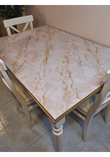 Kalın Pvc Masa Koruyucu 1.2 Mm Mika Örtü, 80 Cm En, Mermer Desen Gold