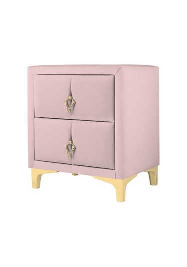 Harmony Gold Iki Çekmeceli Komodin- Yatak Odası Kumaş Döşemeli 2 Kapaklı Komodin Modeli Pembe
