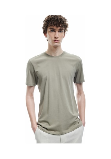 Koton Pamuklu Kısa Kollu Bisiklet Yaka Erkek Basic Tişört Yeşil 6wam10062hk Yeşil