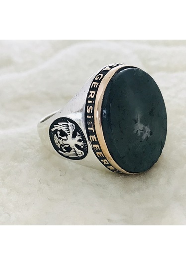 Koyu Yeşil Taşlı 925 Ayar Gümüş Erkek Yüzük