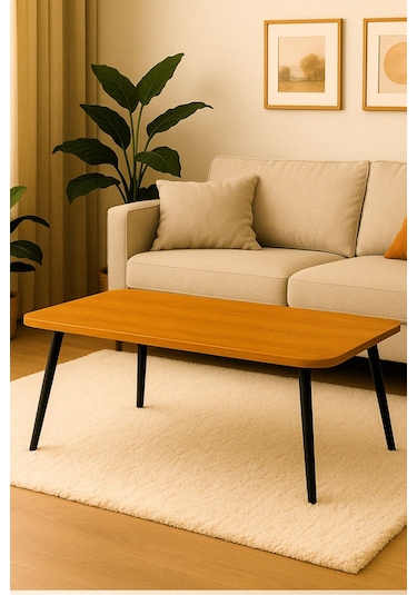 Dekoratif Dikdörtgen Orta Sehpa Siyah Ahşap Ayaklı Şık Tasarım Çam