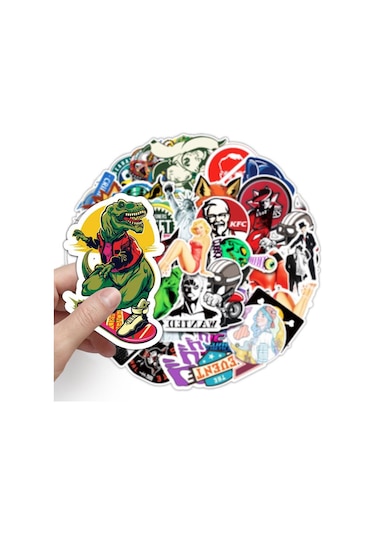 Cajuart 50 Adet Tekrarsız Karışık Retro Pvc Sticker 011
