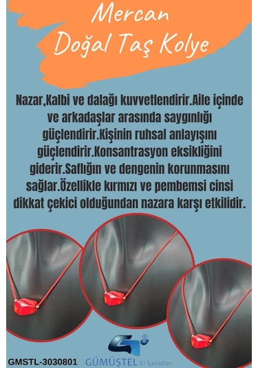 Sertifikalı Mercan Doğal Taş Kolye Özel Tasarım Çok REnkli