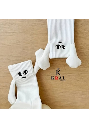 Kadın - Erkek Beyaz Mıknatıslı El Ele Tutuşan Çorap 1 Adet Kadın Beyaz