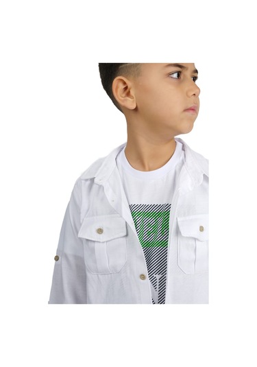 Gömlek , Pantolon , T-shirt 3parça Erkek Çocuk Takım Mnk1754 Beyaz