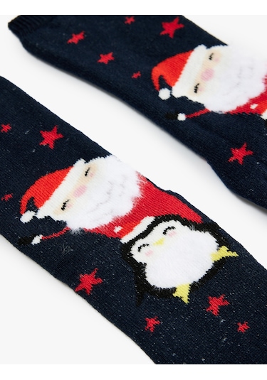 Koton Pamuklu Noel Baba Baskılı Yılbaşı Çorap Lacivert 6wkb80009aa Lacivert