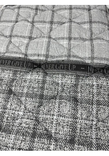 Clasy %100 Pamuk Ranforce Tek Kişilik Yorgan Çift Taraflı Gri Ekose Çiçek Desenli Gri