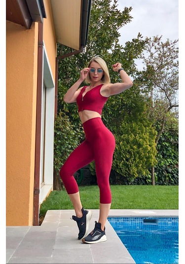 Toparlayıcı Spor Kapri Tayt Bordo