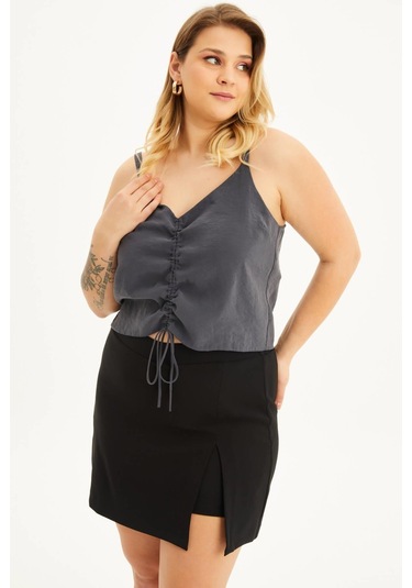 İp Askılı Önü Büzgülü Top - Antrasit