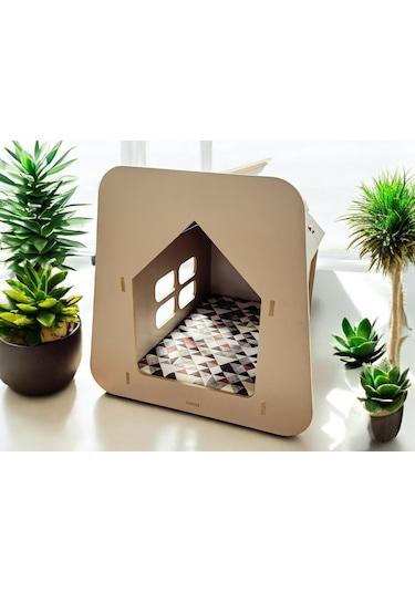 Caramel Kedi Köpek Evi Yıkanabilir Kumaş Minderli 30 x 50 CM