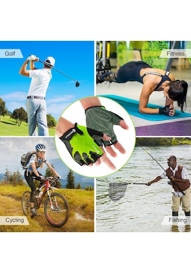 Yuntech01 Yeşil L Beden Sbr Ve Silikonlu Yarı Parmak Antrenman Eldiveni - Dayanıklı, Nefes Alıcı, Kaymaz Önleyici - Bisiklet, Ağırlık Çekme İçin Yeşil