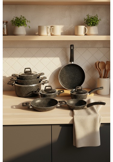 Bernardo Anita 13 Parça Tencere Seti Siyah Siyah