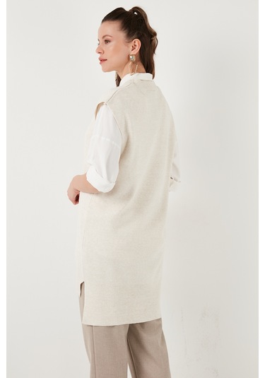Lela V Yaka Arkası Uzun Triko Bayan Süveter 4616082Y Taş