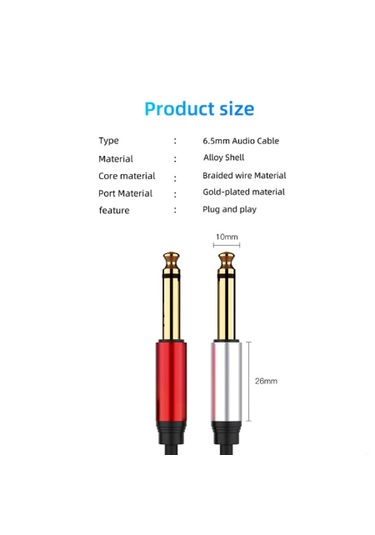 5 Metre 6.35 Mm To 6,3 Mm Mono Çivi Jack Mikrofon Gitar Kablosu