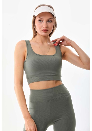 Kallima Haki Toparlayıcı Yüksek Bel Fitilli Spor Tayt-crop Takım Haki