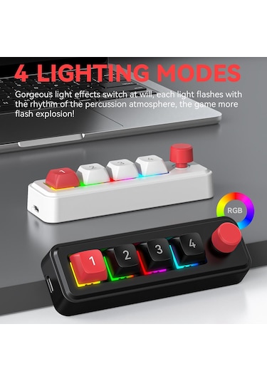 Mkespn 4-buton Makro Programlanabilir Mekanik Oyun Klavyesi Çift Usb-c Portlu Isı Değiştirilebilir Rgb Alt Işık 816b Beyaz