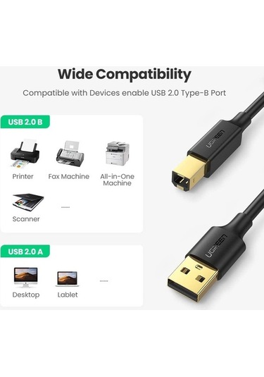 Ebitda 5 Metre Usb 2.0 Tip B Yazıcı Kablosu Ugreen, Yazıcı, Tarayıcı, Sunucu Bağlantısı İçin Ideal, Yüksek Hızlı, Geniş Uyumluluk