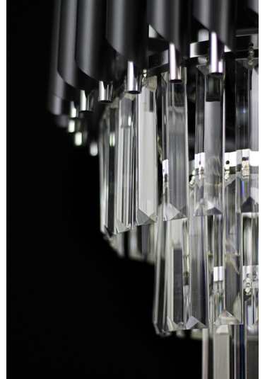 Palmira 55 Cm'lik Kristal Taşlı Lüks Avize 5'li - Siyah-krom Siyah