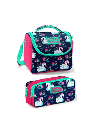 Coral High Kırmızı Yeşil Kuğu Kız Çocuk Beslenme Çantası Seti