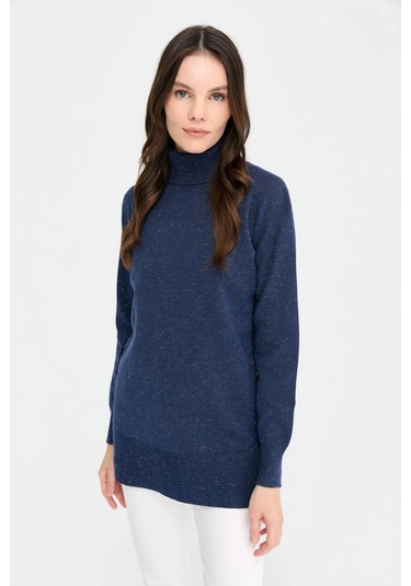 Desen Triko Kadın Tam Balıkçı Yaka Dikişsiz Kazak 23391 Lacivert Lacivert