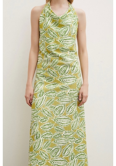 Degaje Yaka Maxi Elbise Yeşil Yeşil