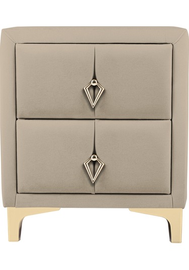 Harmony Gold Iki Çekmeceli Komodin- Yatak Odası Kumaş Döşemeli 2 Kapaklı Komodin Modeli Bej