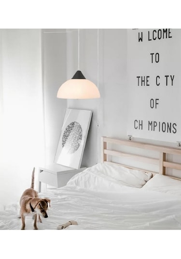 Mylights Modern Spor Opal Cam 30cm İnox Askılı Paslanmaz Krom Cam Sarkıt Avize Beyaz