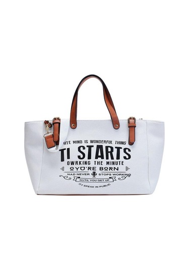 Beyaz Yogodlns Kadın Tote Çanta Moda Mektup Büyük Kapasiteli Kanvas Omuz Çantası Rahat Büyük Çanta Beyaz