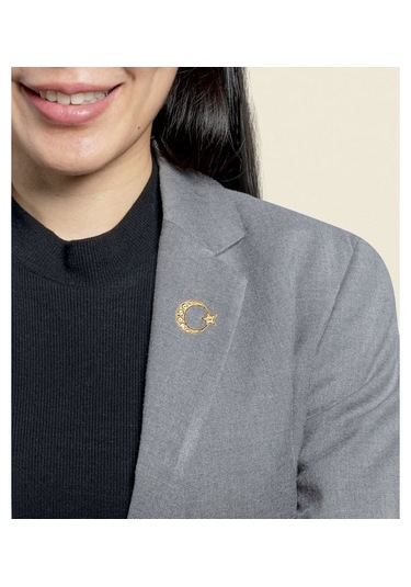 Taş İşlemeli Ay-yıldız Rozeti Gold Altın