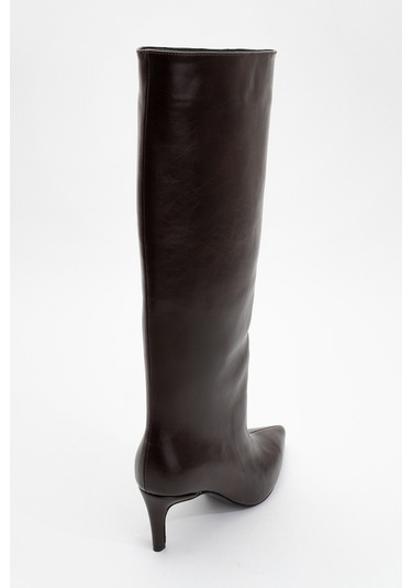 Camila Kahverengi Cilt Kadın Topuklu Çizme Kahverengi Deri