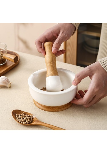 Homyl Pirinç Meyveleri Için Çömlekçilik Öğütme Kasesi Beyaz