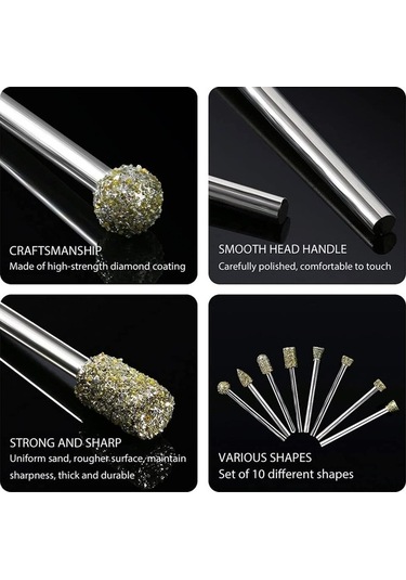 Pazly Ve Uçlu Taş Seti Şaftlı Metal İşleme Geeroyoo Elmas Döner Alet 3mm 20 Adet - Mz