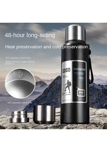 Zyzqstore Paslanmaz Çelik Vakum Yalıtımlı, Taşınabilir 2 L Siyah Büyük Kapasiteli Termos Siyah