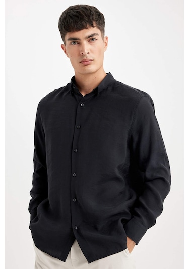 DeFacto Relax Fit Polo Yaka Poplin Modal Basic Düz Uzun Kollu Gömlek C4131AX24SMBK27 DeFacto Relax Fit Polo Yaka Poplin Modal Basic Düz Uzun Kollu Gömlek C4131AX24SMBK27
