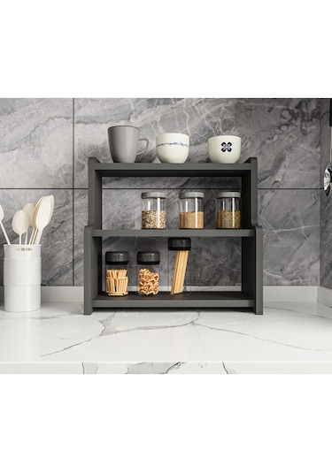 Alpa Ev Mobilya 3 Katlı Tezgah Üstü Mutfak Rafı, Baharatlık Ve Çok Amaçlı Organizer Antrasit
