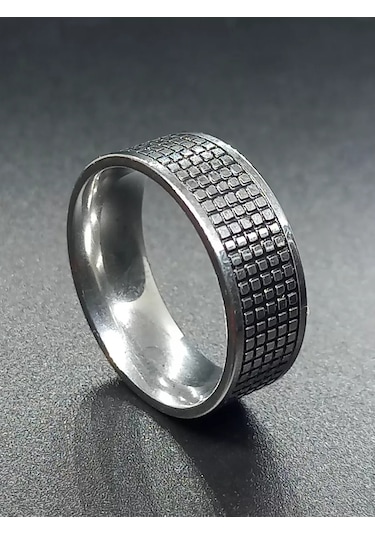 Desenli Çelik Yüzük 8 Mm 156717878 Gri