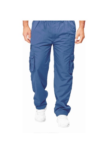 Erkek İlkbahar Ve Sonbahar Düz Paça Düz Renk Kargo Pantolon Günlük Çok Cepli Uzun Pantolon Bol Kesim Açık Hava Fitness Pantolonu Kot Mavisi