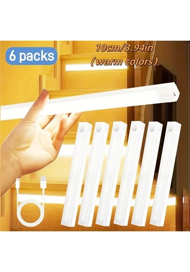 Willowhaven 6'li Akıllı Led Hareket Sensörlü Dolap Işığı 10cm Manyetik Usb Şarj Edilebilir