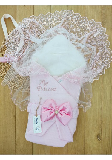 Kız Bebekp Pembe Lüks Duvaklı Kundak Battaniye Stl4786 Beyaz - Fuşya