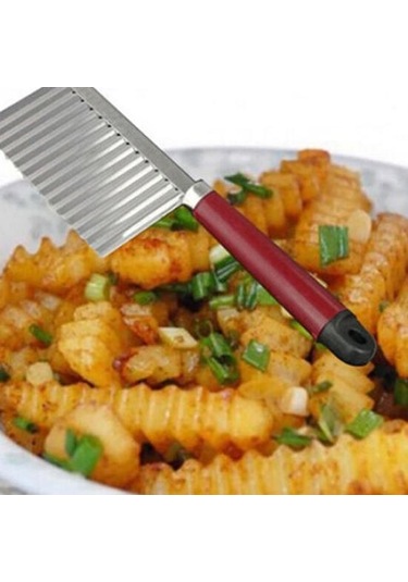 Paslanmaz Çelik Patates Cipsi Sebze Kırışık Kesici Bıçak Dilimleme Dalga Bıçağı Gümüş