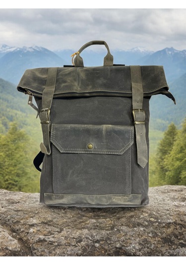 Kanvas Deri Su Geçirmez Design Unisex Gezi Okul Seyahat Kamp Sırt Çantası Siyah